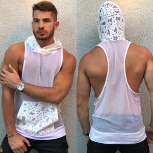 Retro Mesh and Lace Sleeveless Hoodie Q1050